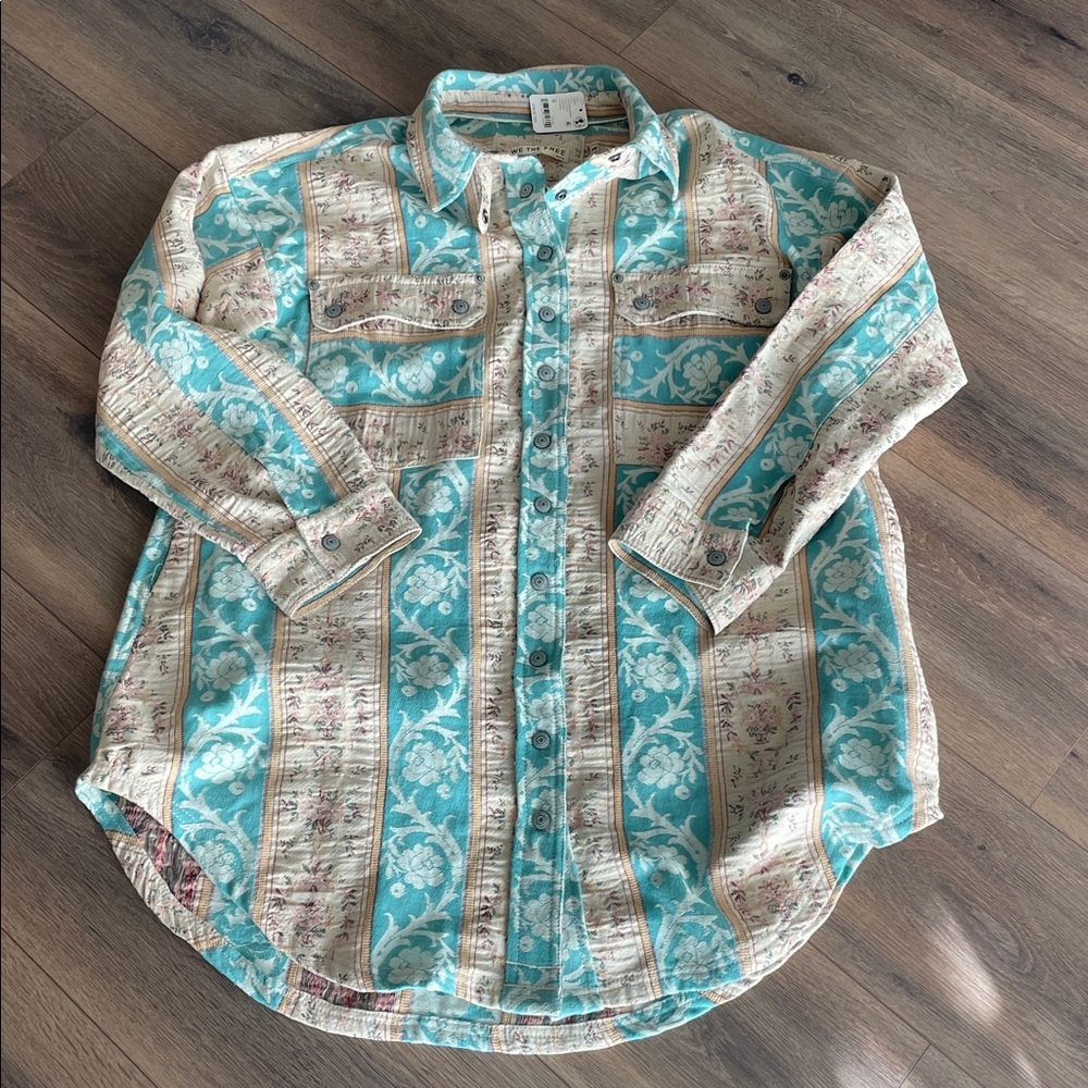 Free People Wonderland Fog Jacquard Shirt- Medium - Picture 2 of 5